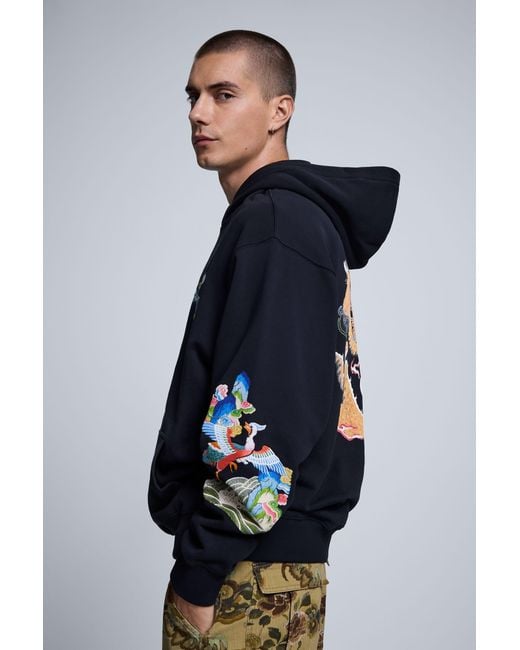 Desigual Blue Embroidered Hoodie, Cotton for men
