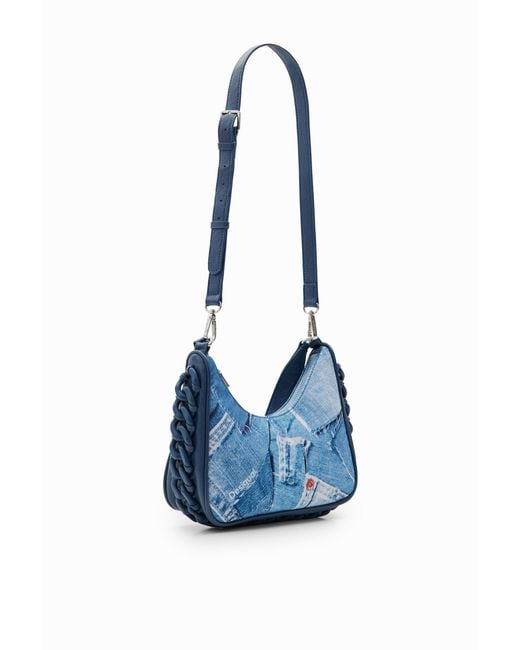 Desigual Blue Small Denim Patchwork Bag, Polyester