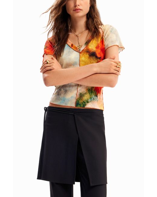 Desigual Black Straight Trousers With Skirt
