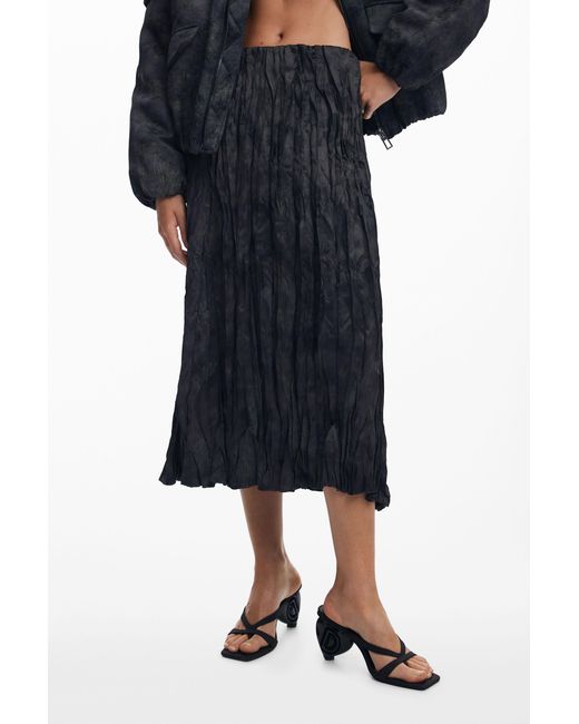 Desigual Blue Pleated Midi Skirt