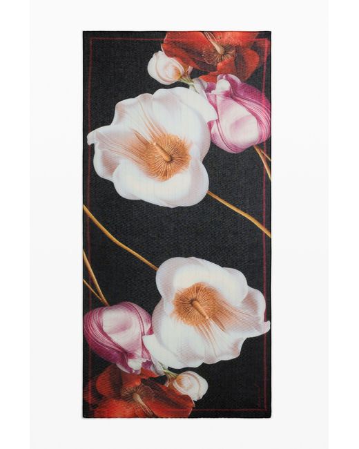 Desigual Black Printed Flower Scarf, Polyester
