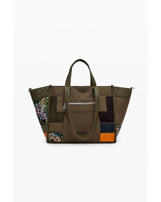 Borsa Shopper Patch, Verde di Desigual in Green