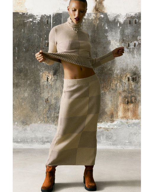 Desigual Brown Long Ribbed Skirt