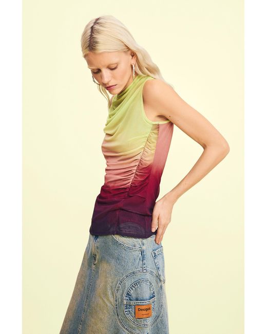 Desigual Green Asymmetrical Denim Skirt, Cotton