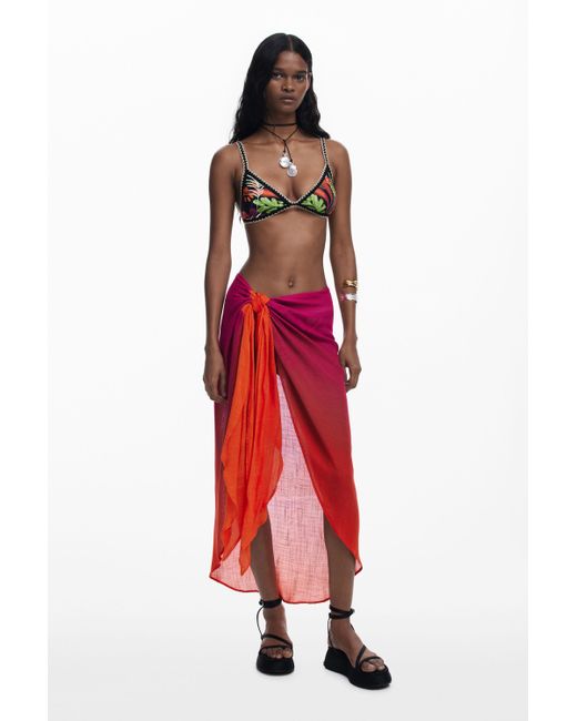 Desigual Red Gradient Sarong Skirt