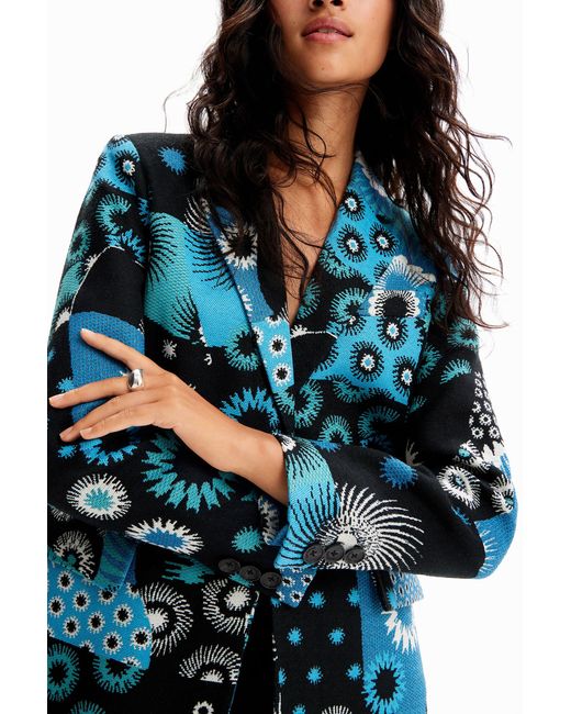 Desigual Blue Patchwork Jacquard Blazer