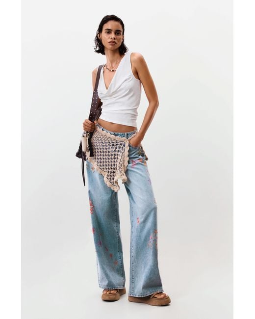 Desigual Blue Printed Denim Trousers