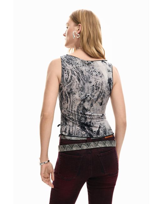 Desigual Gray T-Shirt Photo Tied, Viscose