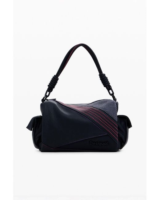 Desigual Blue Medium Bag With Topstitching, Polyurethane