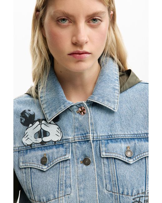 Desigual Blue Bimaterial Parka Mickey Mouse, Cotton