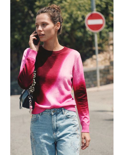 Desigual Red Fine Knit Gradient Sweater
