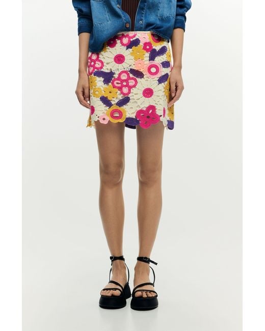 Desigual Blue Mini Crochet Skirt