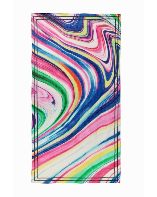 Desigual Gray Multicolour Pleated Rectangular Foulard, Polyester