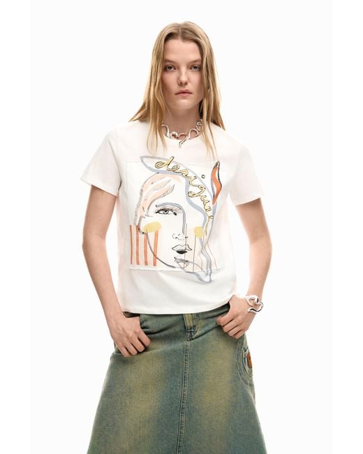 Desigual White T-Shirt Logo Face, Cotton