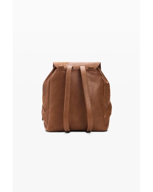 Desigual Brown Small Embroidered Backpack, Polyurethane