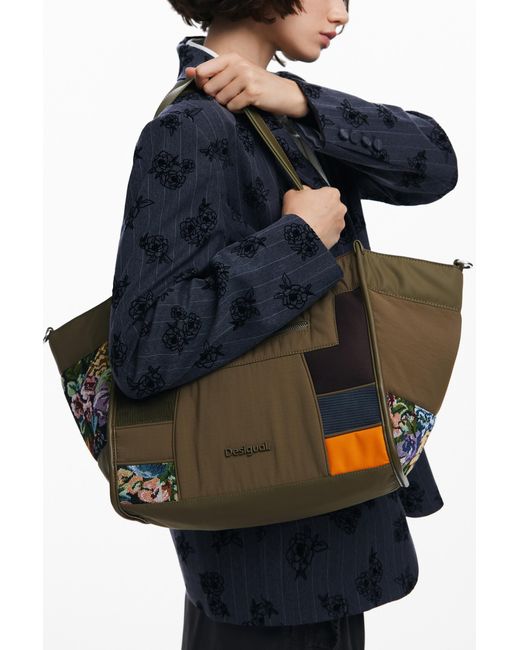 Borsa Shopper Patch, Verde di Desigual in Green