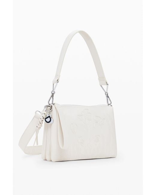 Desigual White Floral Handbag, Polyurethane