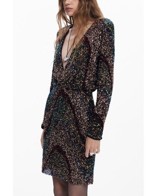 Desigual Black Sequin Short Dress, Polyester