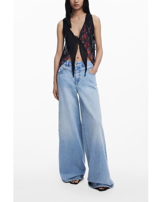 Desigual Blue Asymmetric Chiffon Blouse, Polyester