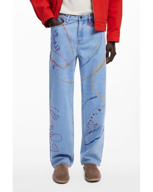 Desigual Red Arty Denim Trousers for men