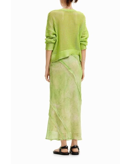 Desigual Green Floral Lace Midi Skirt, Polyester
