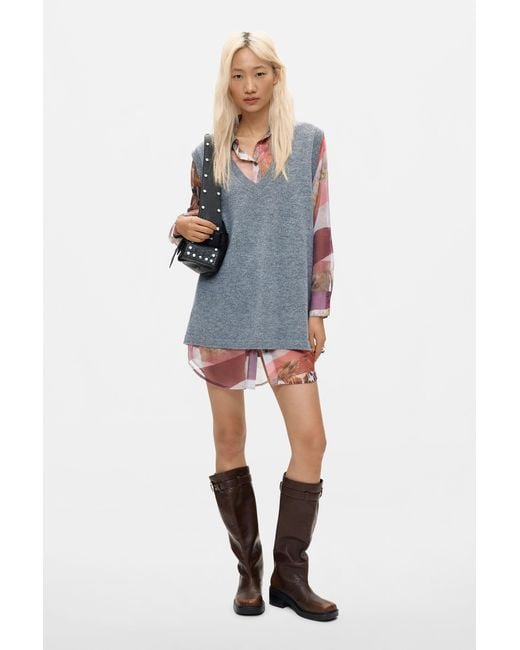 Desigual Blue Combined Shirt Dress, Polyester