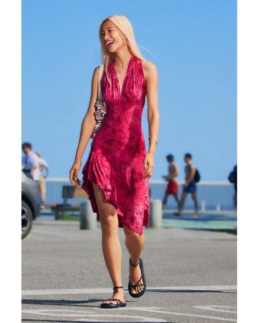 Desigual Red Flocked Halter Dress, Polyester
