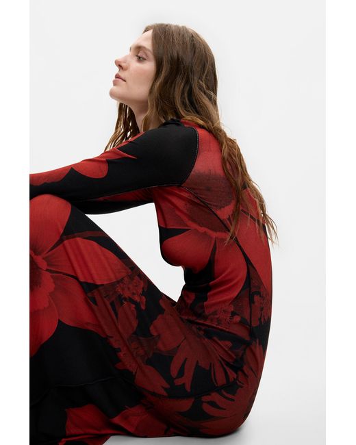Desigual Red Long-Sleeved Knit Dress, Viscose