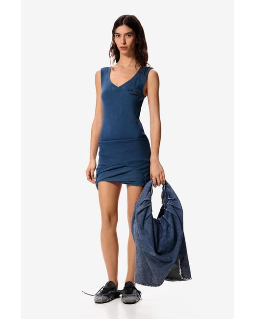 Desigual Blue Fitted Dress Masha Popova, Cotton