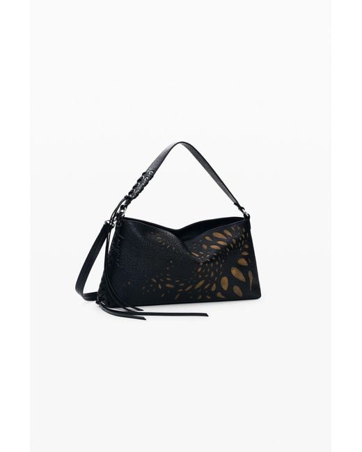 Desigual Black Medium Perforated Shoulder Bag, Polyurethane