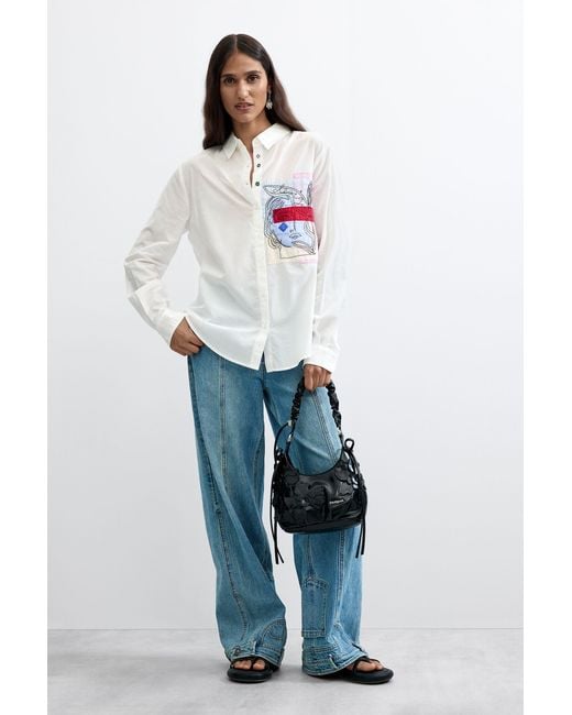 Desigual White Printed Pocket Shirt 100% Cotton, Cotton
