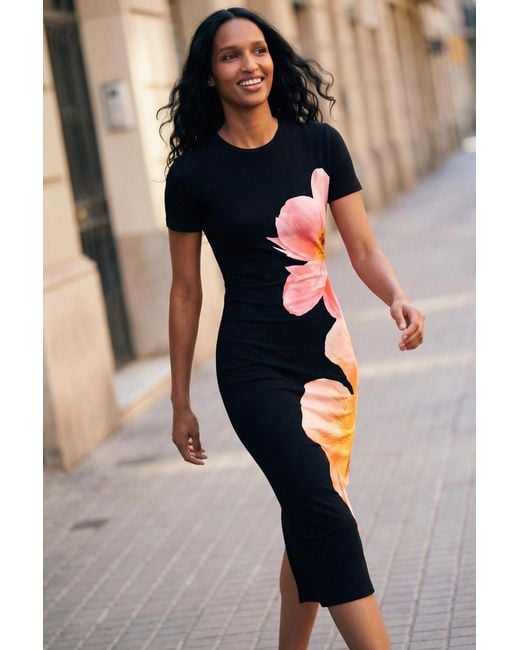 Desigual Black Long Floral Dress, Viscose