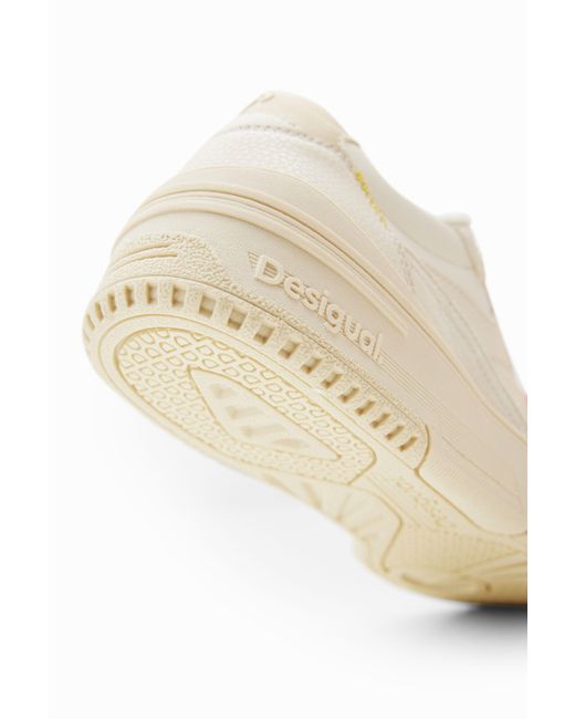 Desigual White Retro Patchwork Split Leather Sneakers