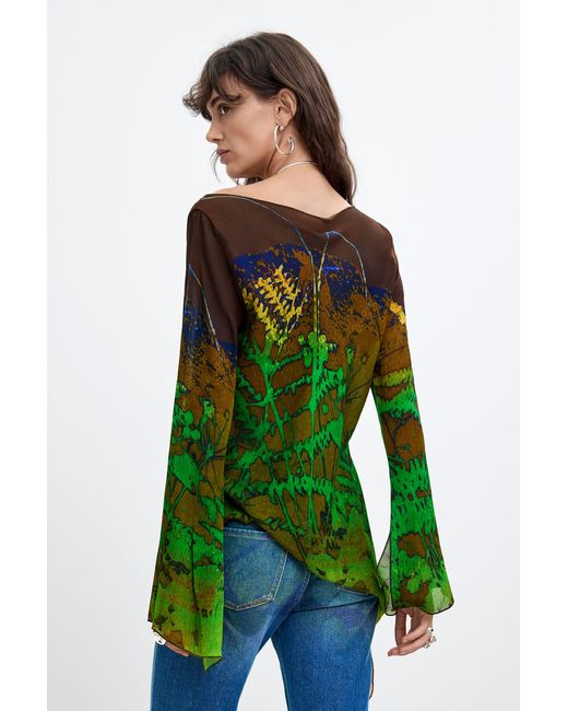 Desigual Green Asymmetric Printed Blouse M. C. Lacroix, Viscose