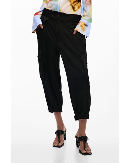 Desigual Blue Cargo Capri Pants, Polyester