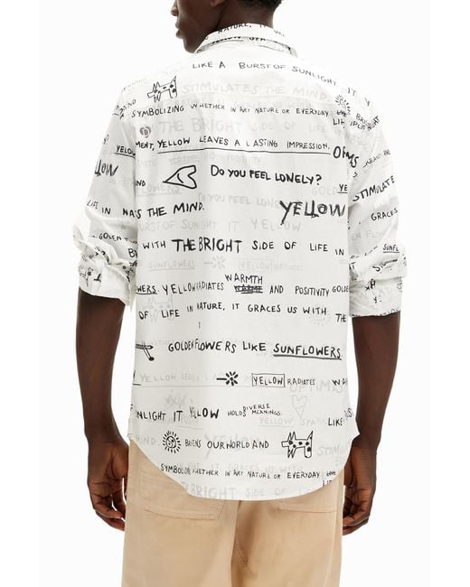Desigual White Long-Sleeve Shirt With Lettering, Cotton for men