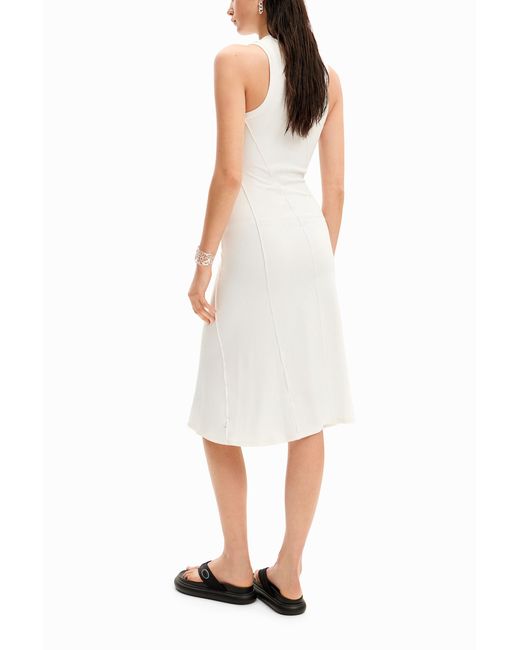 Desigual White Ribbed Patchwork Midi Dress, Viscose