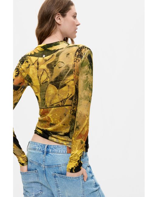 Desigual Yellow Thin Printed Sweater, Viscose