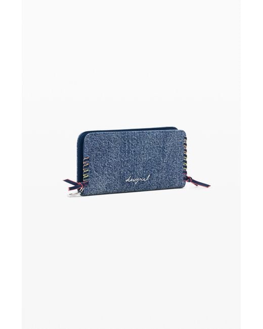 Desigual Blue Medium Denim Heart Wallet, Cotton