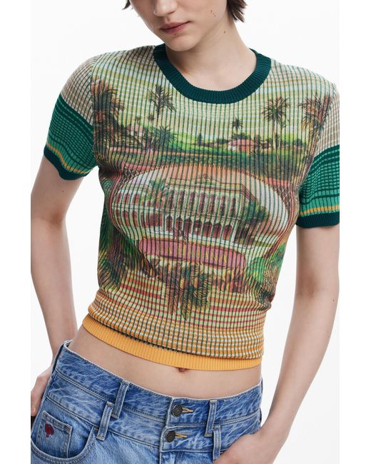 Desigual Green Landscape Knit T-Shirt