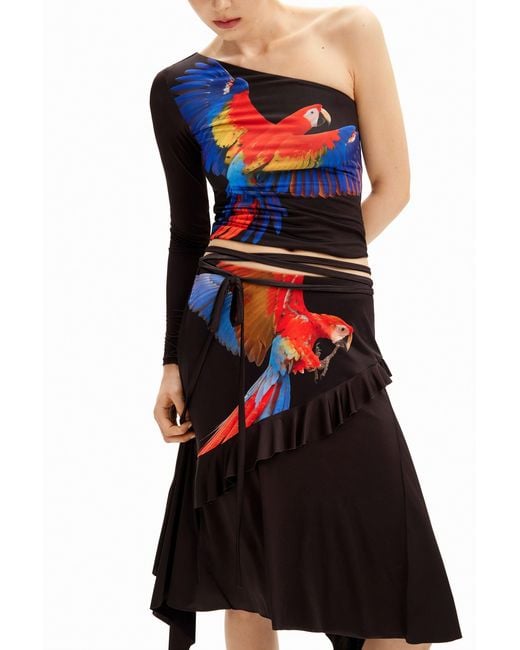 Desigual Black Tyler Mcgillivary Parrot Midi Skirt, Polyester
