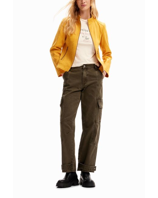 Veste Motard Ajustée, Polyester, Jaune Desigual en coloris Metallic