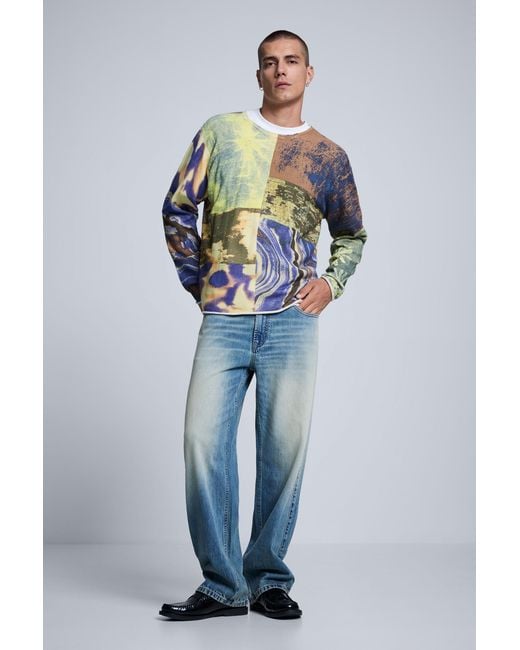 Jersey Estampado Patchwork, Hombre, Algodon, Verde Desigual de hombre de color Gray
