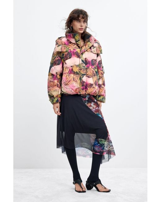 Desigual Red Padded Coat Hood M. C. Lacroix, Polyamide