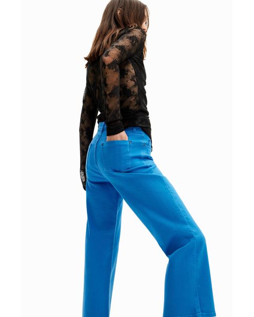 Desigual Blue Plain Cropped Denim Pants. Cotton