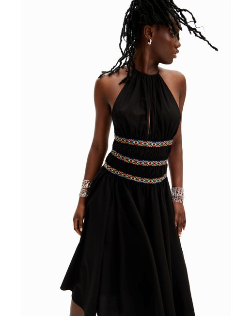 Desigual Black Stella Jean Midi Halter Dress