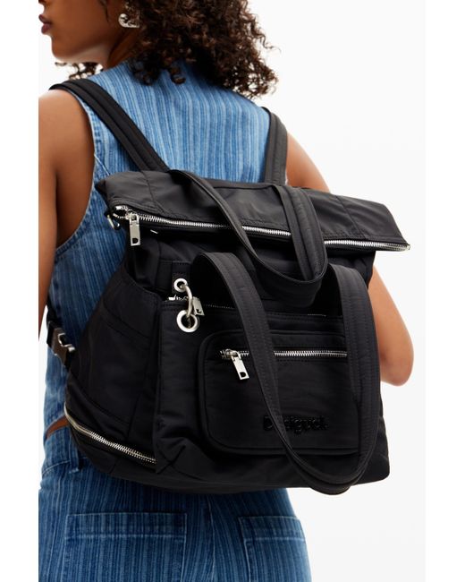 Desigual Black Voyager-Rucksack Mit Mehreren Taschen