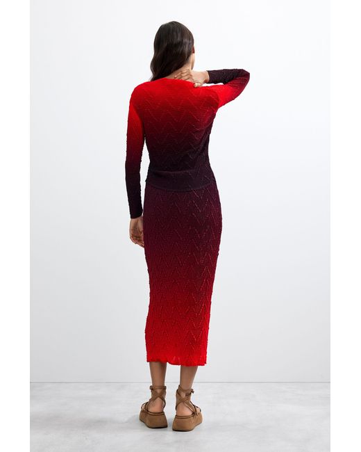 Desigual Red Gradient Midi Skirt, Polyester