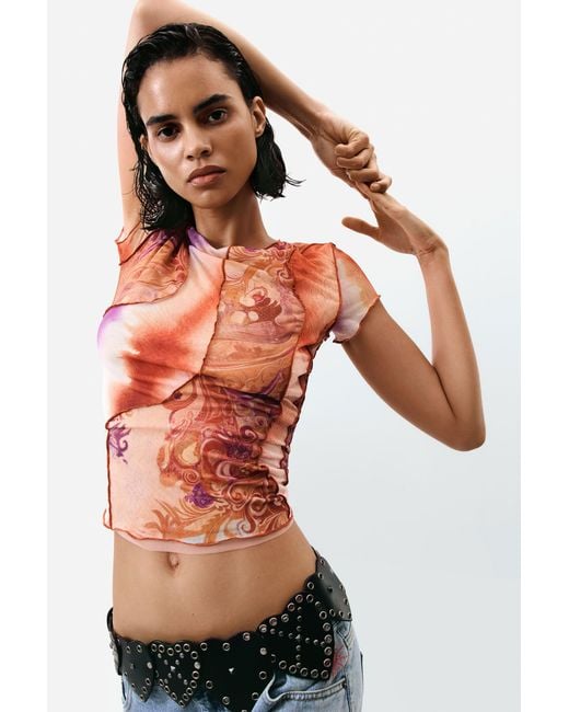 Desigual Orange Printed Short Sleeve T-Shirt, Polyester