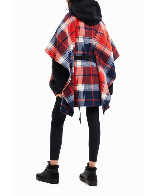 Desigual Red Patchwork Plaid Poncho